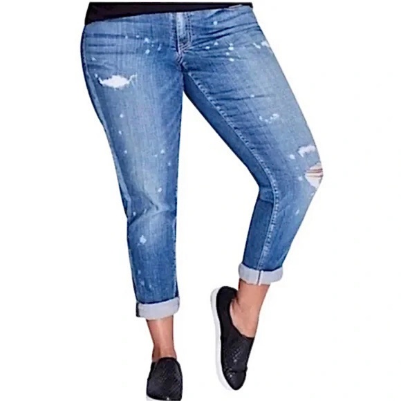 🎉3HP🎉 LANE BRYANT Low Rise Boyfriend Jeans Distressed Deconstructed Stretch 16 - Picture 1 of 16
